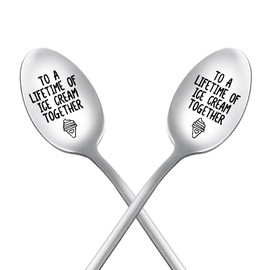 Ice Cream Spoon Husband Wife Anniversary Birthday Gifts for Him Her Engagement Gifts for Couples Girlfriend Boyfriend Friendship Gifts for Women Men Best Friend BFF Christmas Gifts for Teen Girls 2Pcs