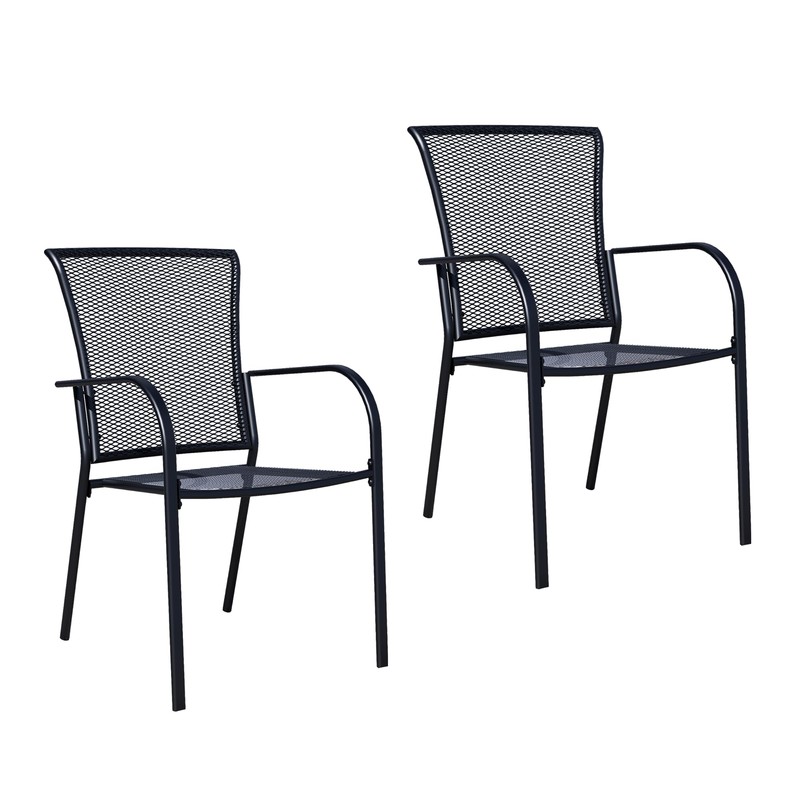 Patio Dining Chairs Set of 2, Black Stackable Outdoor Dining