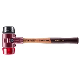 Halder Simplex Soft-Faced Mallet 3026.060 - Hard Plastic Insert, Medium-Hard Rubber Insert, Cast Iron Housing with Handle Protection Sleeve, Varnished Wooden Handle, 50mm, 3.3 lbs.