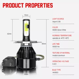 CHUSYYRAY For Honda Ridgeline 2006-2014 6000K H4 9003 LED Headlights Bulbs Kit Hi/Low Beam