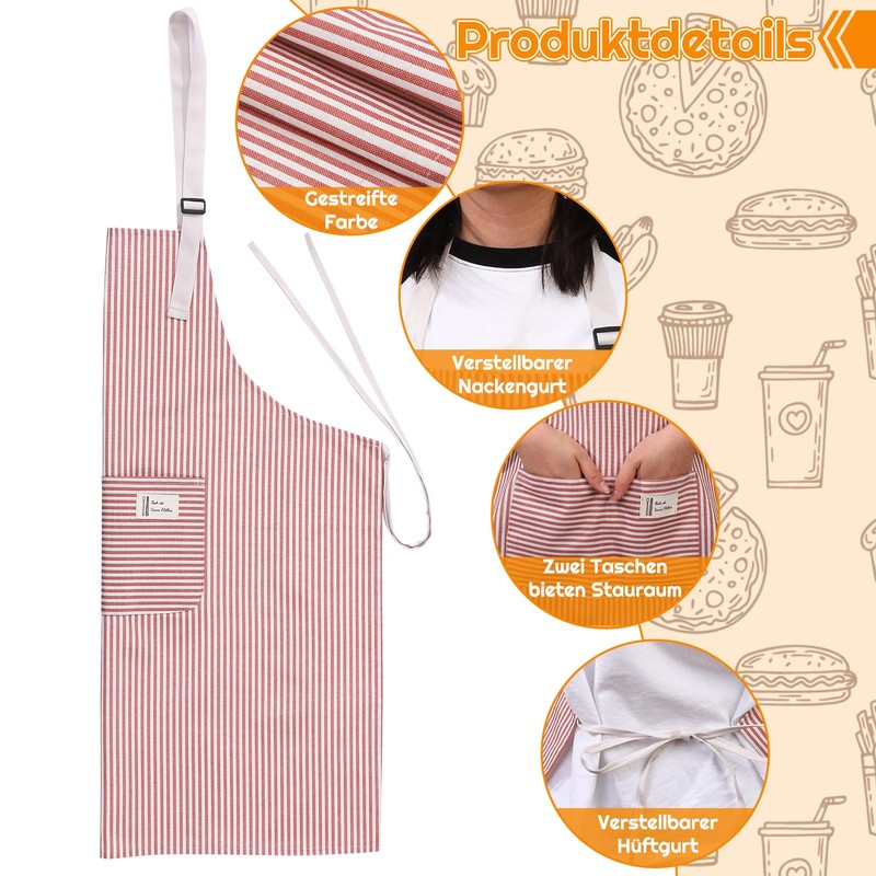 Livdouyu Pack of 2 Striped Kitchen Aprons Women's Adjustable Apron