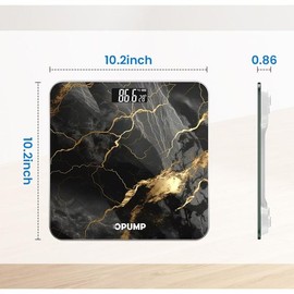 OPUMP black marble digital bathroom scale, high accuracy weight scale with backlit LED display,with three conversion units of KG, LB, ST, Mother's Day Gift