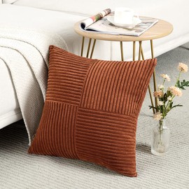 Fancy Homi 2 Packs Rust Big Decorative Throw Pillow Covers 24x24 Inch for Living Room Couch Bed, Rustic Farmhouse Boho Home Decor, Soft Corss Corduroy Patchwork Square Terracotta Cushion Case 60x60 cm