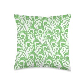 African Animal Prints Supply Co. Cute Green Pastel Peacock Print Pattern Design on White Throw Pillow, 16x16, Multicolor