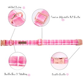 Lionheart glory Valentine's Day Collar, Pink Plaid Dog Collar for Small Cute Dog Collars Spring Female Pet Gift Adjustable Heavy-Duty Dog Collar Holiday