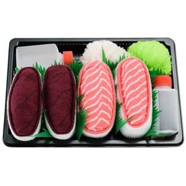 SUSHI SOCKS BOX - 2 pairs Tuna Salmon Nigiri - Funny GIFT! Packed Like REAL Sushi, Original Pattern, COTTON RICH Socks SIZE UK 4-7 EU 36-40|High Quality, Oeko-Tex Certificate, Made in Europe
