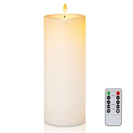 Raycare 4'' X 11'' Large Waterproof Outdoor Flameless Candle, Battery Operated LED Candles with Remote Control and Timer, Electric Fake Plastic Pillar Candles, White