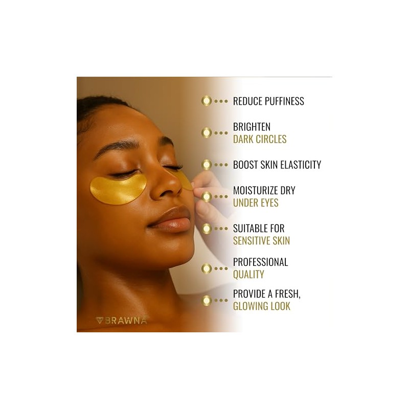 BRAWNA Parches de Hidrogel Oro 24K para Ojos, Ojeras y
