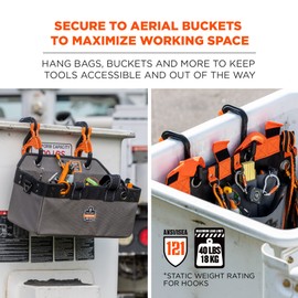 Ergodyne Squids 3178 Locking Aerial Bucket Hook with Tethering Point, 2in (5.1cm), Black and Orange