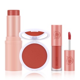 Boobeen 3 Pcs Blush Kit, Lightweight Longlasting Multi-use Cream Blush Face Makeup Blendable, Matte and Dewy Finish for All Skin Tones