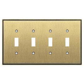 Henne Bery Soft Modern Decorative Wall Plate Switch Plate Outlet Cover (Quad Toggle, Antique Brass)
