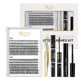 QUEWEL DIY Eyelash Extensions Kit, 240 Pcs Lash Clusters, Clusters Eyelash Applicator Tool, Super Hold Cluster Lashes Bond and Seal, Clusters Lash Glue Remover Easy to Apply at Home(30D+40D D MIX8-14)