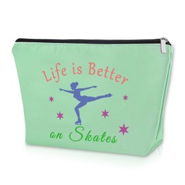Ice Skater Gifts for Girls Green Makeup Bag Skater Girl Birthday Gift Figure Skating Coach Gifts Cosmetic Bag Ice Skating Themed Gifts Skate Lover Gift Graduation Christmas Gift