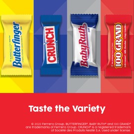 Butterfinger Butterfinger, CRUNCH, Baby Ruth and 100 Grand, Bulk 60 Pack, Assorted Fun Size Chocolate Candy Bars, Stocking Stuffers, 37.2 oz