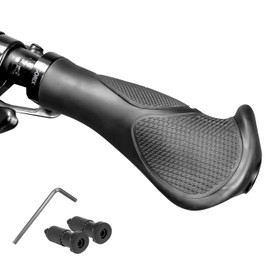 GORIX (GQZ556) Bicycle Grip, Ergo Grip, Cross Bike, Black (GQZ556) Handle Grip, Lock-On, Shock Absorption, Anti-Slip, Black x Black Bicycle Cycle Grip
