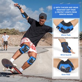 Tanden Skating Protective Gear Elbow and Knee Pads Adult, Knee Pads for Men Women Elbow Pads Wrist Guards for Roller Skating Cycling Skateboarding Blue