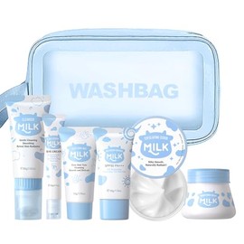 Kit Cuidado Facial BeauBase Milk 7 Piezas Limpiador Exfoliante Protector Solar Hidratante Crema Iluminadora Ojos Cremas Manos Regalo Mujer Adolescente