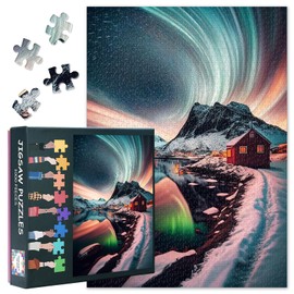 1000 Pieces Wooden House Puzzles for Adults Gift Challenging Beautiful Landscape Jigsaw Puzzles for Family Game Gift Mountain and Lake Jigsaw Puzzle Artwork Decor 27.5"X19.7"