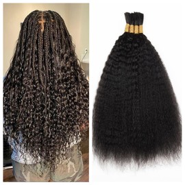 Kinky Straight Human Braiding Hair No Weft 100g (1Pack-4PCS) Yaki Straight Bulk Human Hair For Bohe Braids Micro Braiding Hair For Boho Braids (Kinky Straight（Natural Black）, 18 Inch)