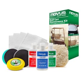 Novus Plastic Polish | Golf Cart Maintenance Kit | Includes NOVUS Plastic Polish #3#2#1-2 Ounces Each, 2 Buffing Pads, Backing Drill Attachment, 3" Wool Pad, 3 Disposable Wipes