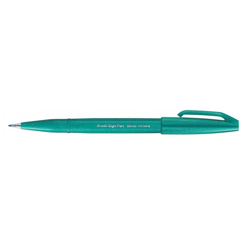 Pentel SES15C-D3 Brush Touch Sign Pen, Turquoise Green, 5 Pens