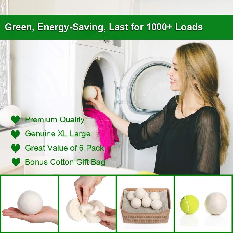 KINTOR KINTOR Wool Dryer Balls XL 6 Pack 2.95", 100%