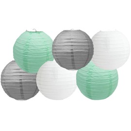 Paper Lanterns Mix Color Packs of 6 Round Paper Lanterns Lampshade Party Decorations (Mint Grey Shade, 4" (10 Cm))