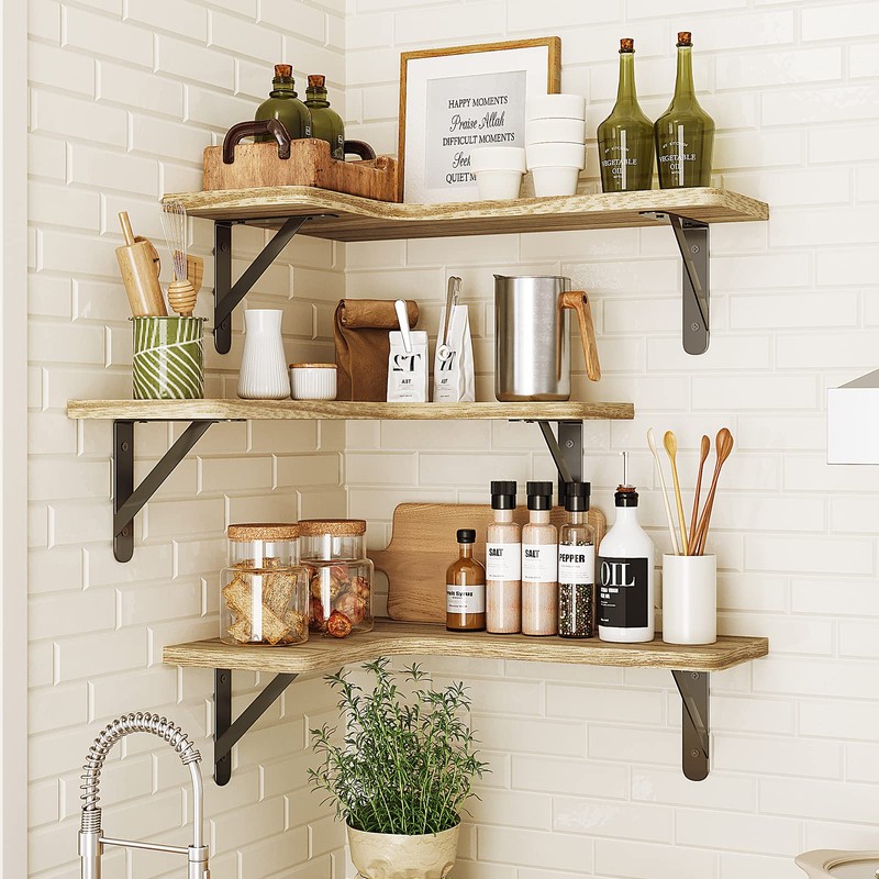 Fixwal Floating Shelves for Wall, Rustic Wood Wall Mounted Corner