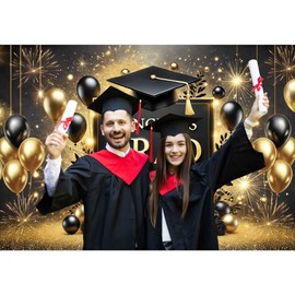 Felortte 2025 Graduation Backdrop Banner Congrats Class of 2025 Congratulation for Prom Graduation Party Decorations Photography Background Photo Booth Props(10x8FT,Black Gold)