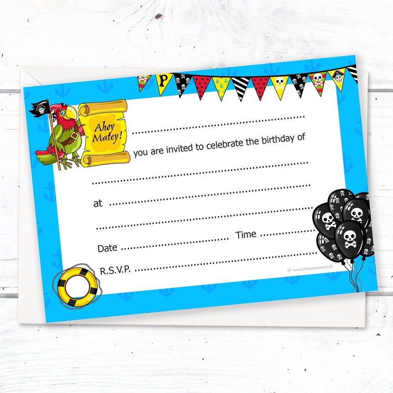 Olivia Samuel 20 x Pirate Party Birthday Invitations from Postcard