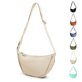 Uwiyo Half Moon Bag Women's Nylon Crossbody Moon Bag Hobo Halfmoon Bag Half Moon Shoulder Bag Dumpling Shoulder Bag with Adjustable Strap for Women Girls, beige