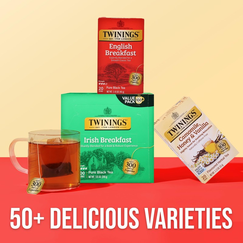 Twinings English Breakfast Black Tea Individually Wrapped Bags, 20 Count