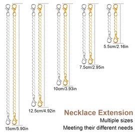 EIHI Pack of 10 Necklace Extensions, Jewellery Extensions for Necklaces, Silver Bracelets, Chain Extension Gold for Necklaces, Bracelets and DIY Jewellery Making (5 Sizes)