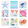 FINGERINSPIRE 9 Pcs Summer Ocean Painting Stencil with Brush 30x30cm