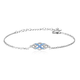 YFN Irish Celtic Knot Bracelets Sterling Silver Infinity Blue Opal Bracelet Jewelry 18" for Women (Blue)