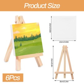 Mini Canvas and Easel, 6 Pack Wooden Mini Easel, 10x10 cm Canvas Board and 10x15 cm Easels Set Table Top Wooden Easels for Craft Oil Acrylic Painting & Drawing Artist
