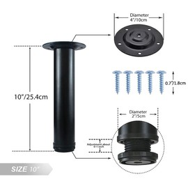 QLLY 10 inch Adjustable Metal Furniture Legs, Replacement Leg for Sofa Couch Chair Ottoman Cabinet, Set of 4 (Black)