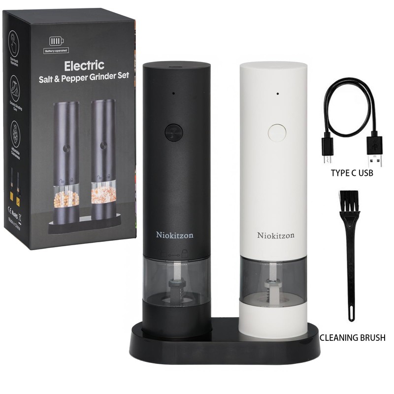 Niokitzon Electric Salt and Pepper Grinder Set,Automatic Pepper Mill with