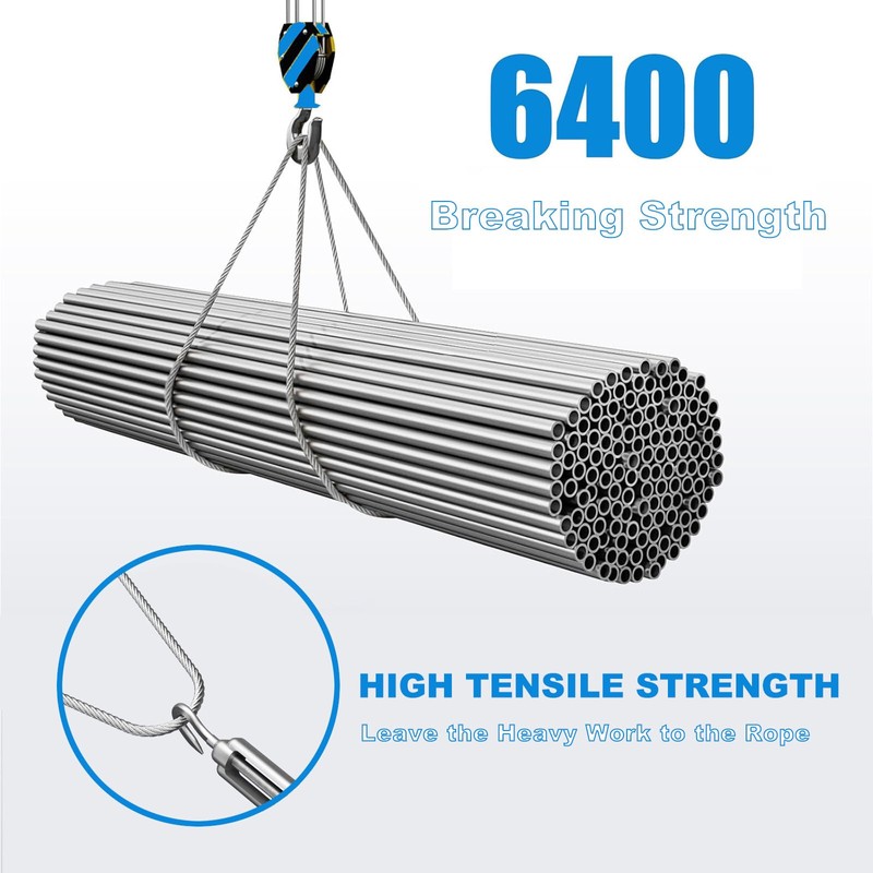 FOLUXING 100Ft Steel Cable, 1/4(6mm) 7x19 Strand Heavy Duty Wire