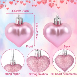 JULMELON 36Pcs Valentine's Day Heart Shaped Ornaments Romantic Valentines Heart Hanging Ornaments Decorations for Home Party Wedding Decor (Pink, Red and Silver)