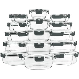 Skroam 15 Pack Glass Food Storage Containers with Lids Airtight, Glass Meal Prep Containers, Lunch Containers with Lids for Microwave, Oven, Freezer and Dishwasher Safe