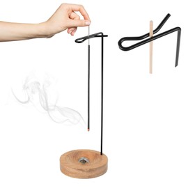 2-in-1 Incense Holder, Incense Stick Holder, Handmade Wooden Round Base Upside Down Incense Burner Holder, Incense Stick Holders for Home Yoga Meditation Spa Relaxation Home Decor (Black)