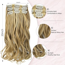 Vlasy Hair Extensions Clip in,3PCS Wavy Clip in Extensions,20 Inches Long Synthetic Clip on Hair Hairpiece Full Head for Women Girls(10/16/22#)