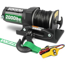 Zostera 2000lb ATV Winch Electric 12V,with Synthetic Rope, RV Waterproof Towing Winches,with Wired Manual Remote Controller Switch,with Mounting Plate, Fairlead&Hook