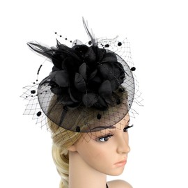 Women Feather Fascinators Flower Lace Hat Elegant Mesh Headpiece Headband for Tea Party Wedding Cocktail Church Bride Hairpin, Black