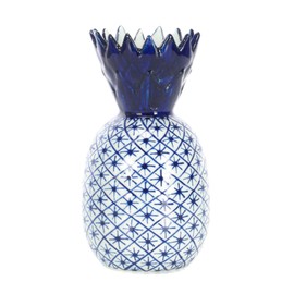 Small Pineapple Narrow Neck Glossy Blue and White 6 inch Porcelain Ceramic Vase