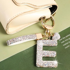 MWOOT Keyring Letter Glitter Rhinestone, Keychain Silvery with Name, Cute Car Keychain, Car Key Fob, Bag Pendant, Handbag Charms, Accessories, Keyring Birthday for Women, E