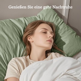 ATsense Set of 2 Cushion Covers Measuring 80 x 80 cm, 100% Washed Cotton, with Zip, Super Soft Premium and Cosy Cushion Covers, Light Green