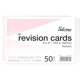 Silvine A6 Flash Cards, Revision & Study - Lined (50 Cards) (Pink)