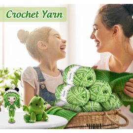 ilauke Knitting Wool 6 x 50g, 4 Ply Crochet Yarn with Carrying Bag, Acrylic Yarn for Knitting, Double Knitting Yarn for Craft Projects Toys Blanket, Green